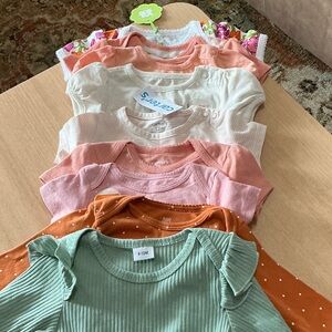 Multiples baby bodysuit lot in mint green, rust orange, pink, white